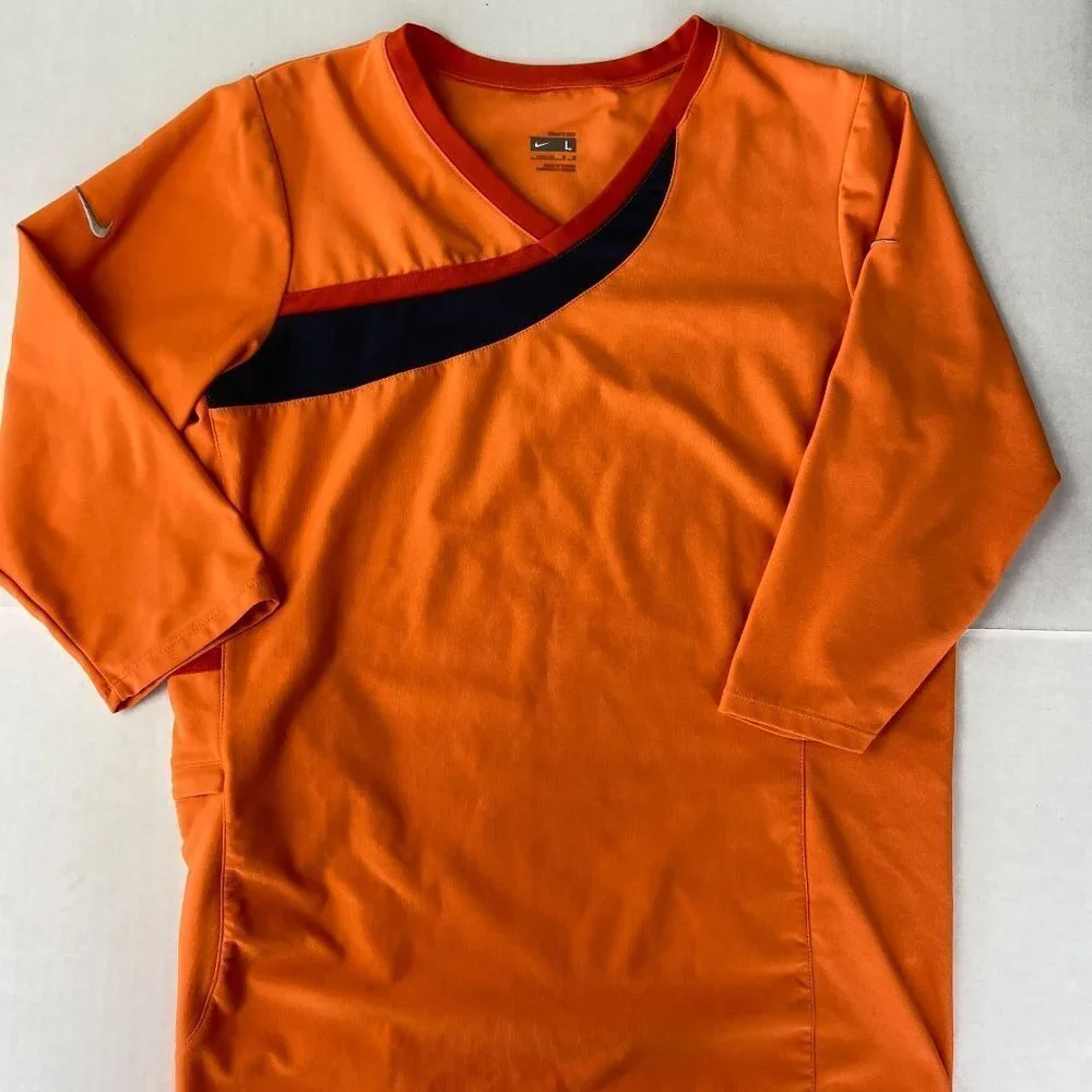 Nike Dri-FIT Orange Black Women Athletic Runner Shirt 3/4 Sleeve Performance Tee - Picture 3 of 10